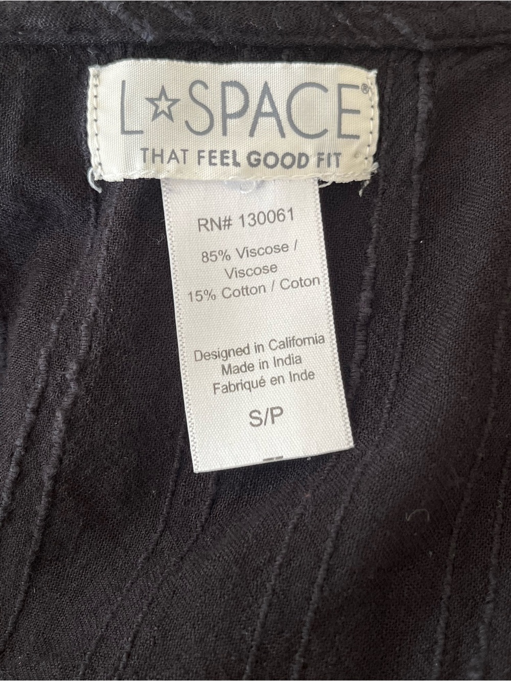 L*Space Down The Line Black Textured Dress Plunging Neckline Coverup Small - Picture 9 of 10